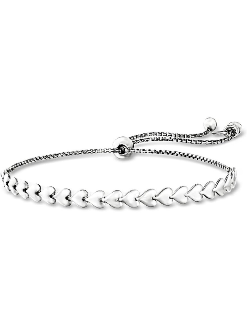 Italian Sterling Silver Heart-Link Bolo Bracelet - Adjustable, Elegant Design